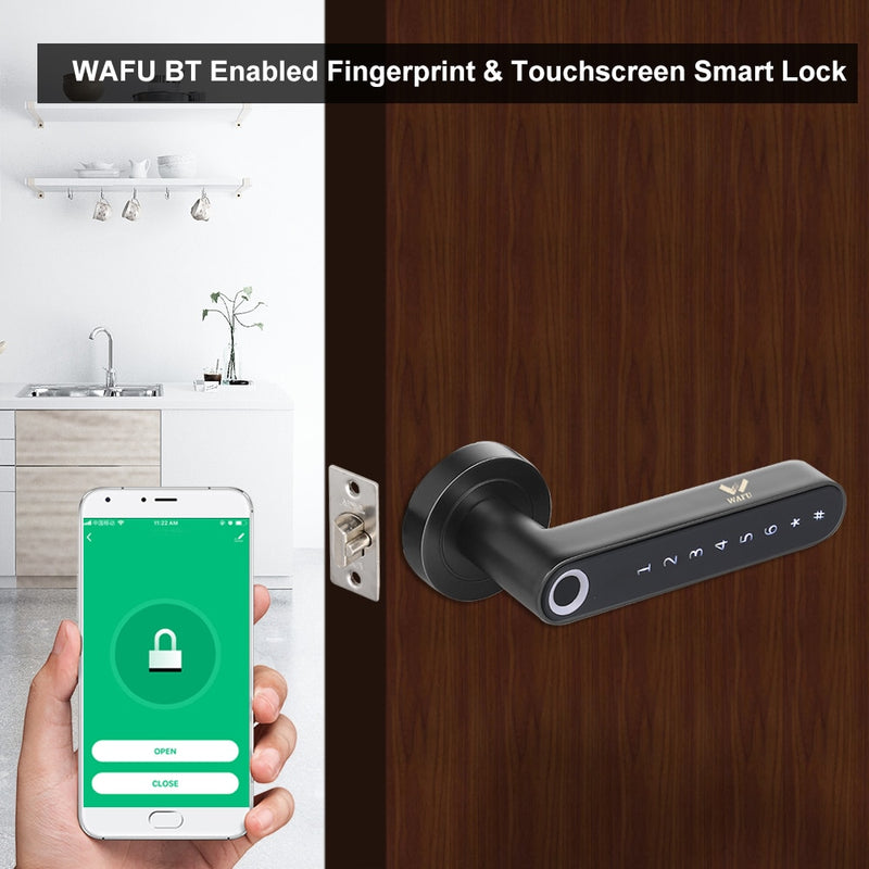 WAFU WF-016 Tuya Smart Fingerprint Electronic Door Lock Smart Bluetooth Password Handle Lock APP Unlock Support iOS/Android