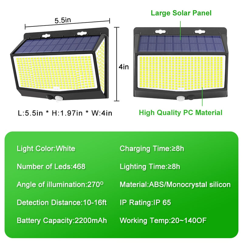 468/114 LED Solarlampe für den Außenbereich PIR-Bewegungssensor Wasserdichte, sonnenlichtbetriebene Wandleuchte Gartendekoration Notstraßenlaterne