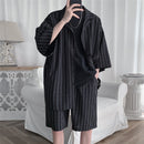 Summer Men Shorts Set Matching Shirts Letter Striped Lightweight Tracksuit Man Short Sleeve Elastic Waist Oversize Suit Clothing