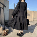 QWEEK Gothic Style Dress Women Harajuku Gothic Lolita Goth Kawaii Dress Punk Cute Long Sleeve Black Midi Dress 2021 Emo Oversize