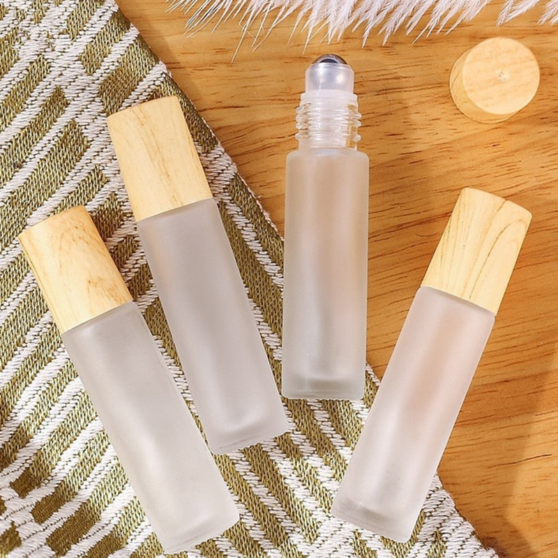 10pcs/lot 5ml10ml Roll On Bottle Thick Frosted Glass Perfume Bottle Doterra Refillable Empty Roller Essential Oils Vials