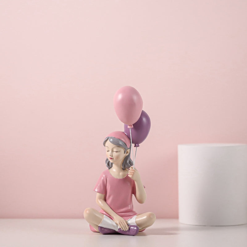 Modern Fashion Balloon Girl Figurines Sweet Pink Girls For Room Decor,Chic Distinctive Bithday Gift for Girl,Home Interior Decor