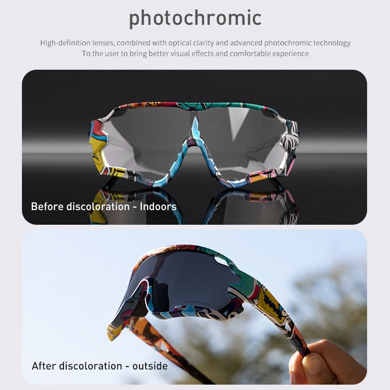 Men/Women Photochromic 1 Lens Cycling Sunglasses outdoor Sport Bike Cycling Eyewear Cycling Glasses Bicycle Hiking Fishing MTB