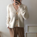 FMFSSOM Golden Shiny Button Single Breasted Woolen Women Cardigans Sweater Casual Female Warm Elegant Autumn Winter