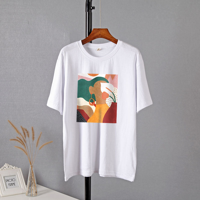 Hirsionsan Ästhetisch bedruckte T-Shirts Frauen 2021 neue weiche Vintage-lose T-Stücke abstrakte grafische Baumwoll-T-Shirts Sommer-beiläufige Oberteile