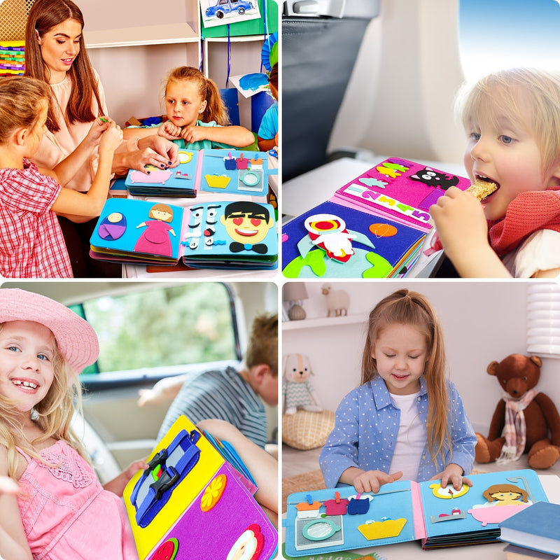 Tablero ocupado Montessori lavable para niños pequeños, libro de tela de cuentos para bebés en 3D, aprendizaje temprano, hábitos educativos, conocimiento, desarrollo, triangulación de envíos