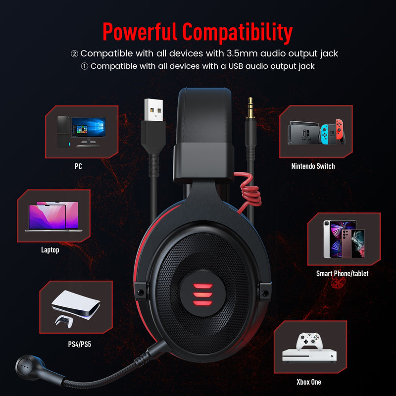 EKSA Gaming Headset Gamer E900/E900 Pro 7.1 Surround Auriculares para juegos con cable con micrófono para PC/PS4/PS5/Xbox one/Switch