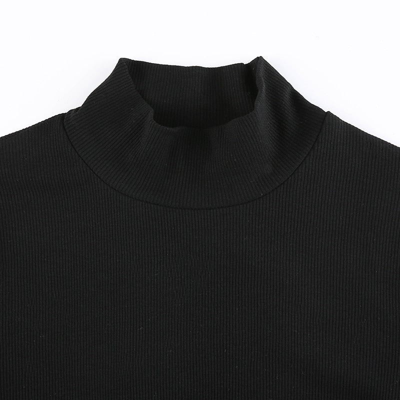 SUCHCUTE Solid Basic Long Sleeve Women T-Shirt Gothic Skinny Turtleneck Kintted Female Shirt Autumn Fashion Streetwear Crop Tops