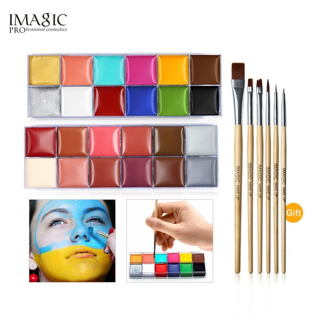 IMAGIC 12 Colors Flash Tattoo Face Body Paint Oil Painting Art use in Halloween Party Fancy Dress Beauty Makeup Tool