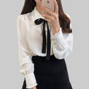 Bow Shirts Woman Long Sleeve Button Chiffon Blouse Women 2022 New Embroidery Blouses Butterfly Sleeve Casual White Shirt Femme