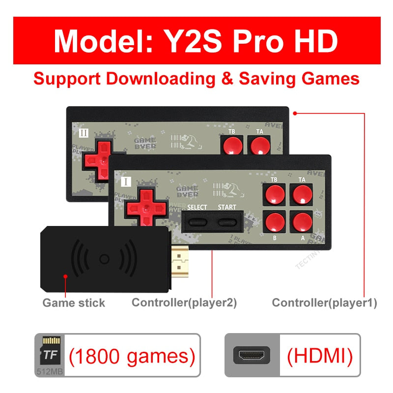Consola de videojuegos Reproductor de juegos portátil Mini consola de juegos Construido en 1800 Juegos clásicos de 8 bits Gamepad inalámbrico dual Salida HD / AV