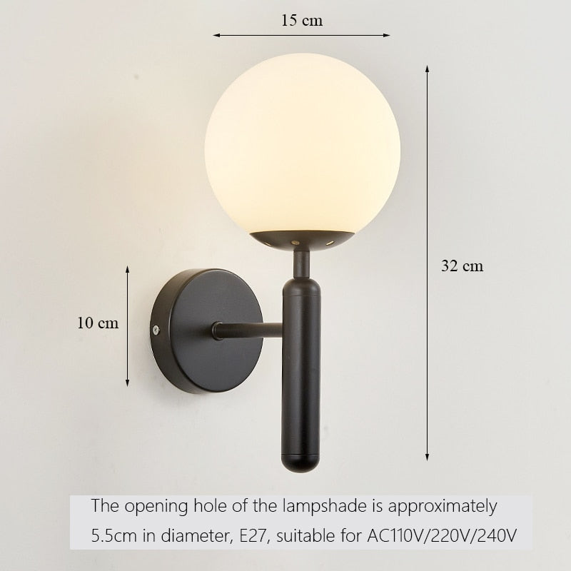 Moderne Glaswandlampe Skandinavische Wandlampe Nachttisch-Leselampe Runde applizierte Wandleuchte Nordic Led Wall Lights E27