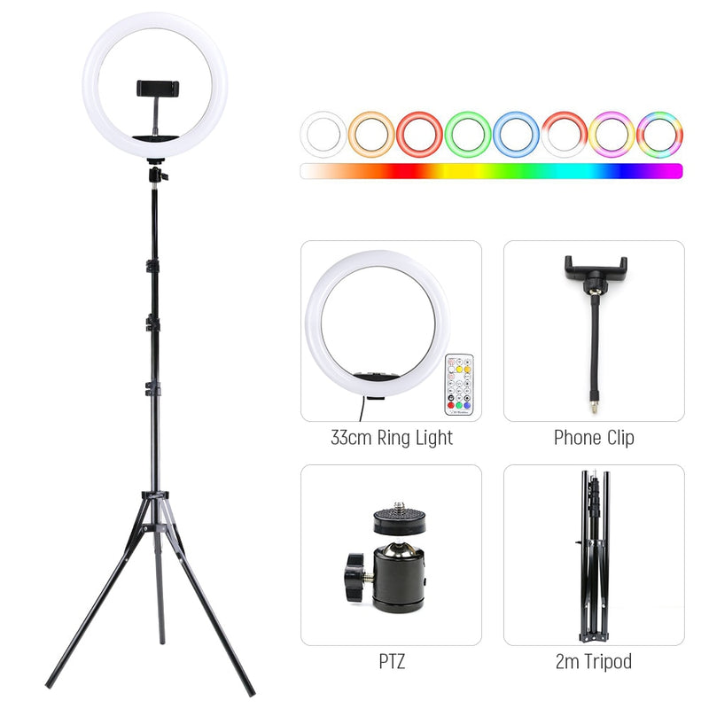 18 Zoll 33 45cm LED Selfie Ringlicht dimmbar mit Telefonhalter Stativ für Video Live Vlog Broadcast Fotografie Beleuchtung