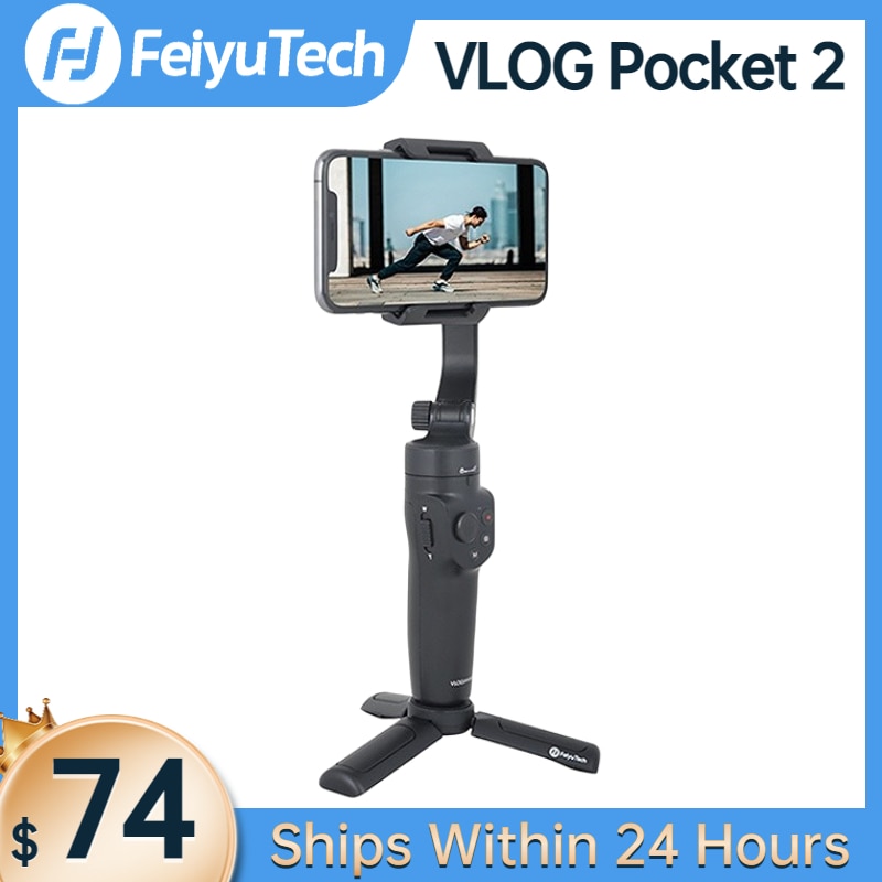 FeiyuTech Official VLOG Pocket 2 MINI Handheld Smartphone Gimbal Stabilizer selfie stick for iPhone 14 13 12,Samsung, Xiaomi