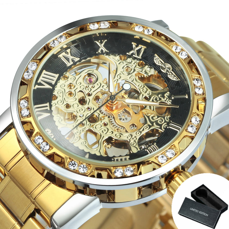 Winner Transparent Diamond Mechanical Watch Skeleton Wrist Watch for Men Top Brand Luxury Watches Unisex Size Clock reloj hombre