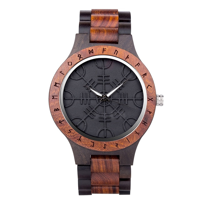 Handmade BOBO BIRD Wooden Watches Man Women Runic Circle Watch with Golden Helm of Awe Vegvisir Quartz Wristwatch Male