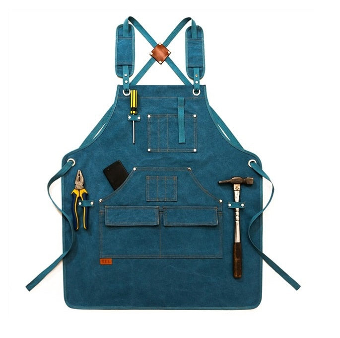 New Durable Goods Heavy Duty Unisex Canvas Work Apron with Tool Pockets Cross-Back Straps Adjustable For Woodworking Painting