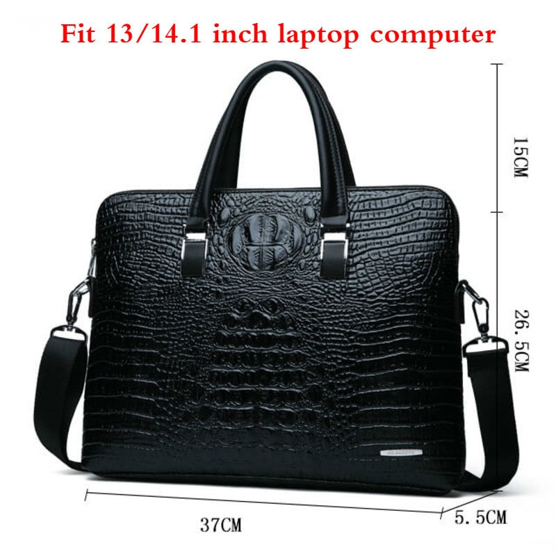 Double Layer Men's Handbag Men Briefcases Leather Handbags Crocodile Pattern Shoulder Bag Male Business Men Laptop Bag Sac Homme