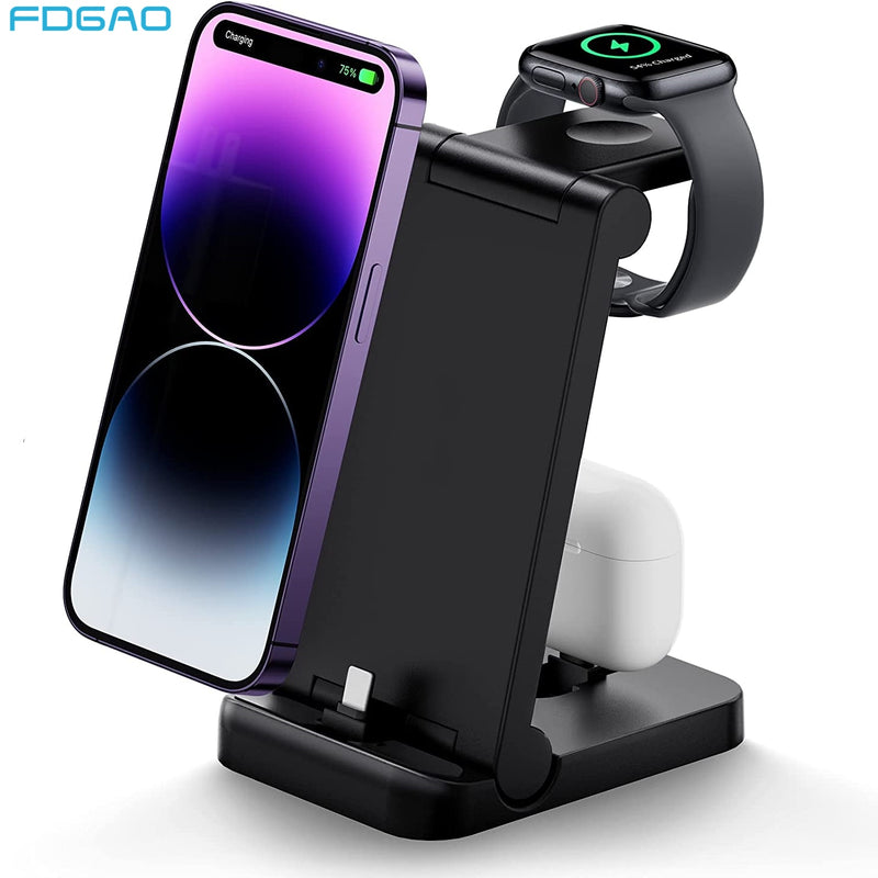 Wireless Charger 3 in 1 Station for Apple Watch 8 7 6 Airpods Pro Foldable Fast Charging Stand For iPhone 14 13 12 11 XS XR X 8