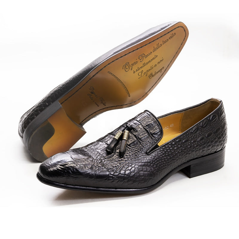 Luxury Men's Leather Dress Shoes Crocodile Prints Casual Men Shoes Black Brown Slip on Tassels Loafers Office Wedding Shoe Male