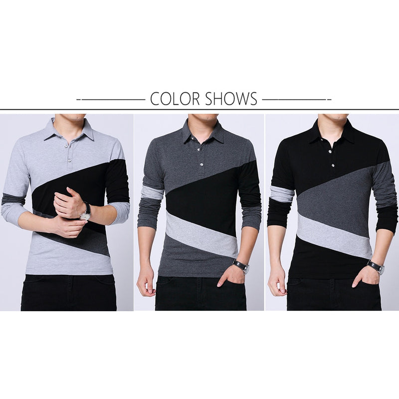 BROWON Autumn Fashion Plus Size 5XL Mens T Shirt with Collar Color Patchwork t-shirt Long Sleeve Tshirt Men Clothes 2023