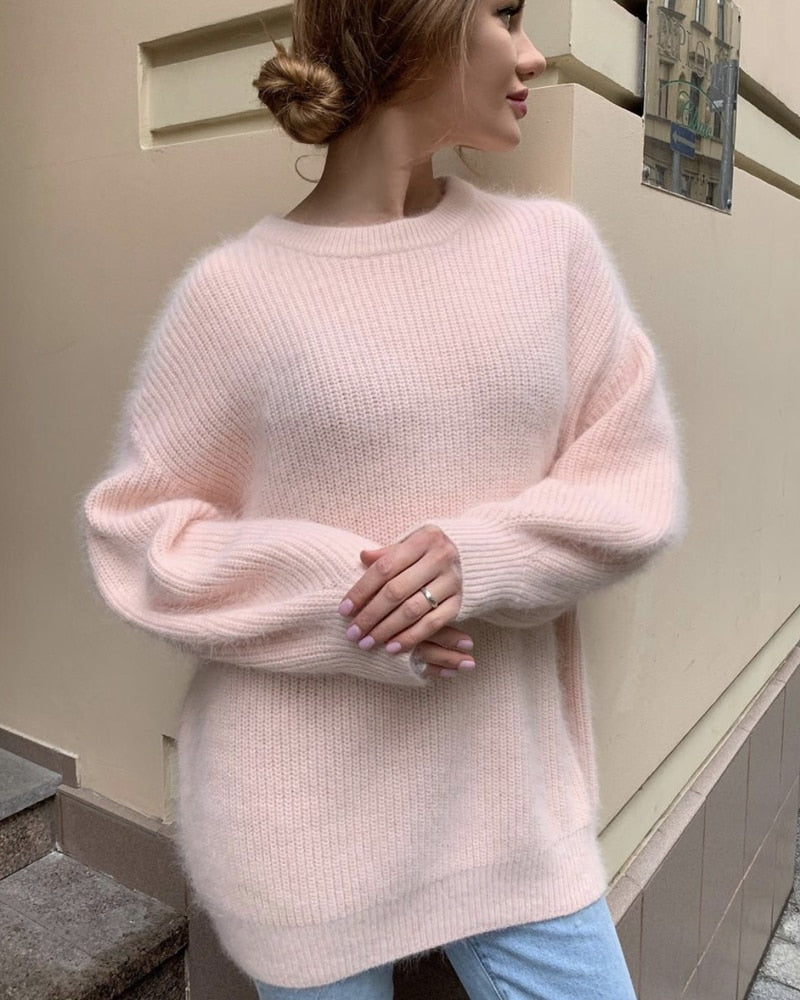 Hirsionsan Soft Loose Knitted Cashmere Sweaters Women 2021 New Winter Loose Solid Female Pullovers Warm Basic Knitwear Jumper