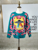 Women New Vintage Warm Thicken Sweaters UFO Clouds Jacquard Pullovers Winter Autumn Knitted Retro Loose Tops Blusas C-012