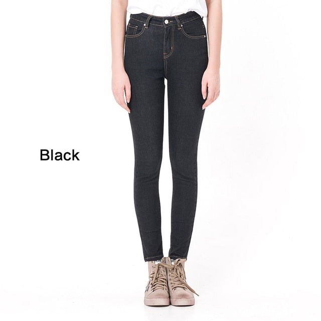 Damen Jeans Casual Hohe Taille Sommer Herbst Hose Dünne Stretch Baumwolle Denim Hose Für Frau Blau Schwarz 100kg