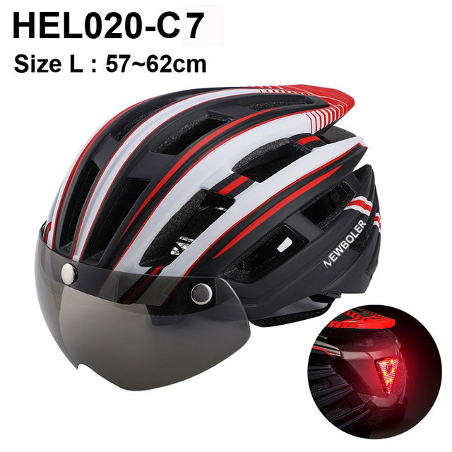 Casco de ciclismo NEWBOLER para hombre y mujer, casco con luz LED, lente para casco de bicicleta de montaña y carretera para montar en bicicleta, deportes, monopatín, Scooter