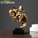 ERMAKOVA 27 cm pareja besándose cara humana escultura resina máscara estatua adorno de mesa para decoración del hogar, regalos de boda