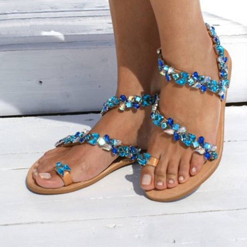 Sandalias con diamantes de imitación para mujer, zapatillas de playa de verano para mujer, sandalias, chanclas, chanclas de playa de cristal para mujer, zapatillas informales, zapatos