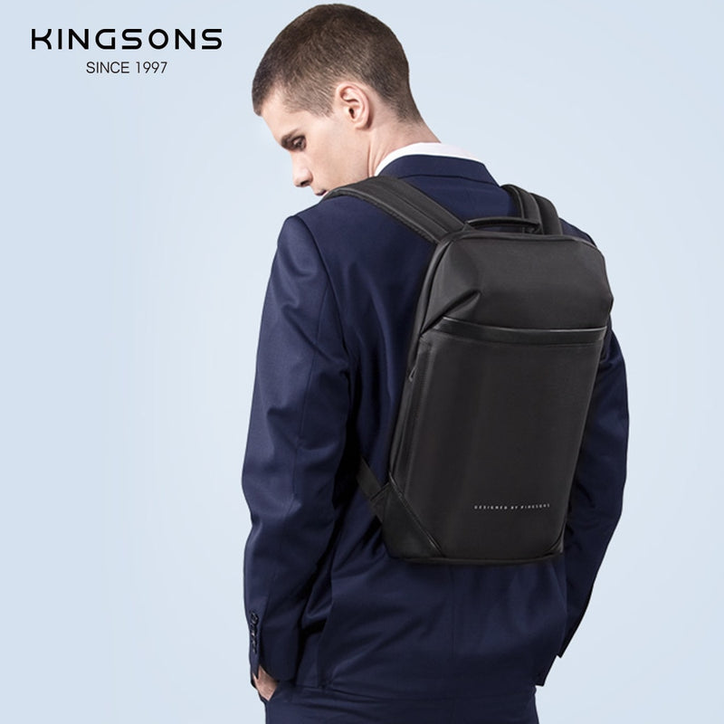 Kingsons Slim Laptop Backpack Men 15.6 inch Office Work Men Backpack Business Bag Unisex Black Ultralight Backpack Thin Mochila