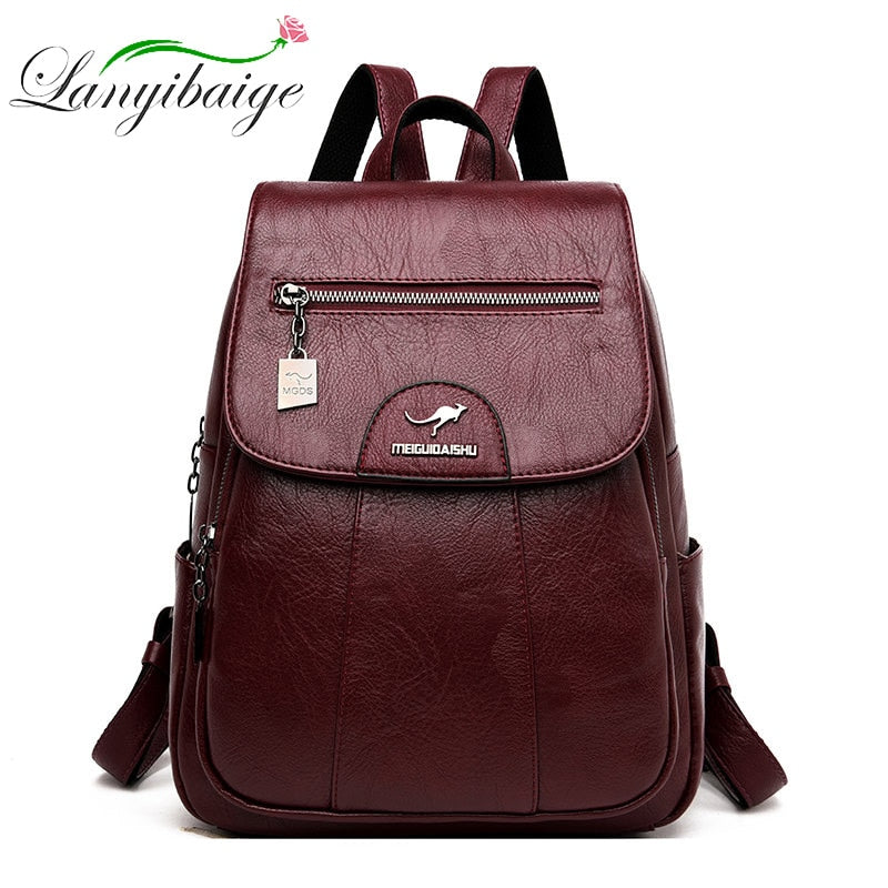 2022 Women Leather Backpacks High Quality Female Vintage Backpack For Girls School Bag Travel Bagpack Ladies Sac A Dos Back Pack