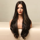 LOUIS FERRE Ombre Black Brown Cosplay Synthetic Wigs Long Middle Part Wavy Natural Hair Wig For Black Woman Afro Heat Resistant
