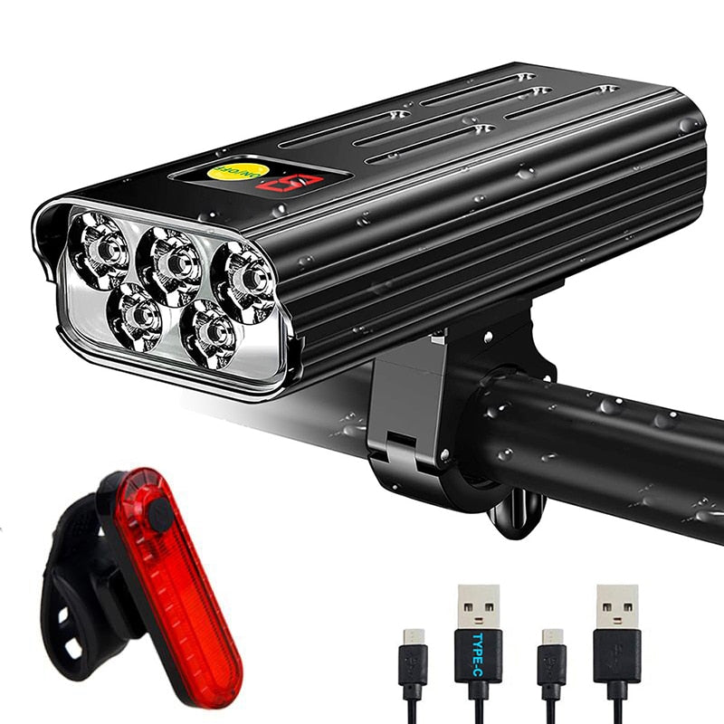 Lámpara de bicicleta con batería de 10000 mAh, 5000LM, carga USB brillante, faro delantero para manillar, 2 LED/3 LED/5 LED/8, luz LED para bicicleta para ciclismo