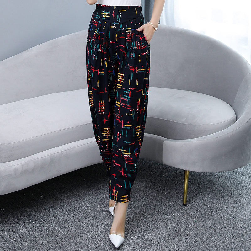 Women Summer Pants 2022 Korean Vintage Striped High Waist Plaid Pants with Print Loose Streetwear Elegant Summer Trousers