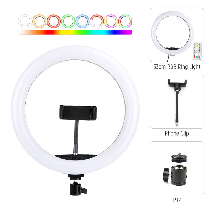 18 Zoll 33 45cm LED Selfie Ringlicht dimmbar mit Telefonhalter Stativ für Video Live Vlog Broadcast Fotografie Beleuchtung