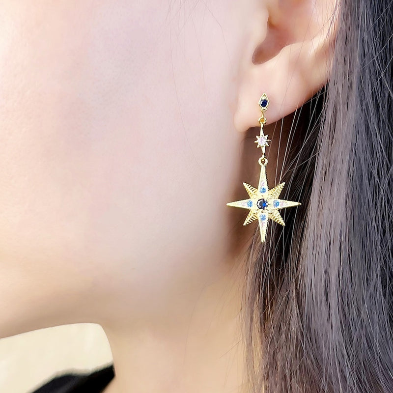 Royalty Star &amp; Moon Drop Earrings,Europe Magical Boho Fashion Good Jewelry For Women,Summer Gift In Sterling Silver 925