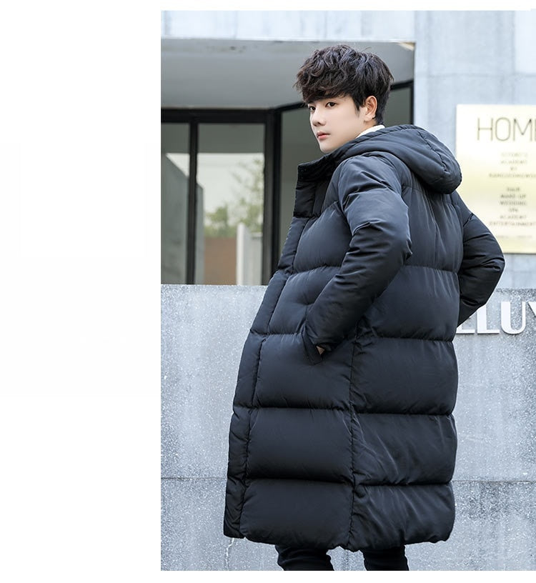 Fashion Mens Long Down Jacket Coat Luxury Brand Winter Solid Black Parkas Men Plus Size 5XL Thick Warm Slim Fit Male Overcoat