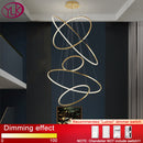 Modern ring led chandelier for staircase luxury living room gold hanging light fixture long villa hallway lobby decor hang lamp