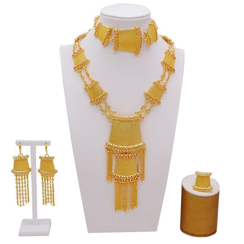 Dubai Schmuck Sets Gold Farbe Halskette &amp; Ohrring Set für Frauen Afrikaner Frankreich Hochzeit Schmuck Äthiopien Brautgeschenke