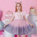 DXTON Mädchen Kleidung für Sommer Prinzessin Kleider Kinder Flare Ärmel Einhorn Druck Kleid Mädchen Party Kleider Kinder Kleidung 3-8 Jahre