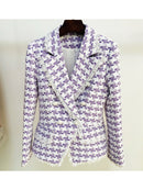 HIGH STREET Newest 2022 Fall Winter Designer Jacket Women's Lion Buttons Tassel Fringed Houndstooth Blends Tweed Blazer