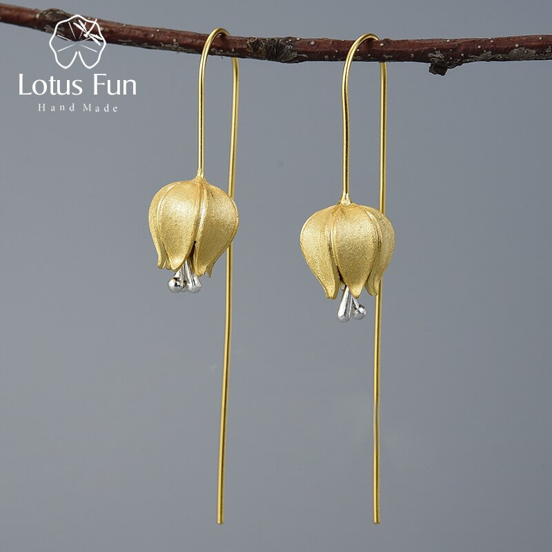 Lotus Fun Eternal Love Tulip Flower Dangle Earrings Real 925 Sterling Silver Handmade Fine Jewelry Earrings for Women Bijoux