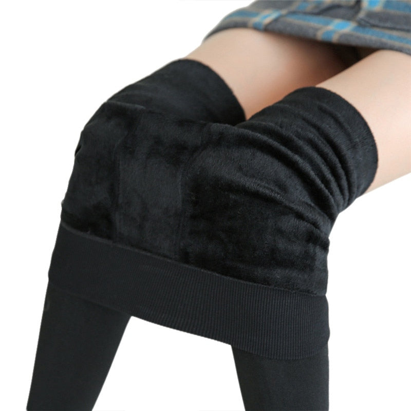 Mallas de invierno para mujer, mallas cálidas, mallas de terciopelo de Color sólido de cintura alta para mujer, mallas negras elásticas