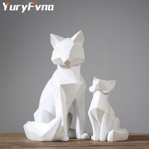 YuryFvna Einfache weiße moderne abstrakte Skulptur Mode geometrische Fuchs Statue Desktop Ornamente kreatives Geschenk