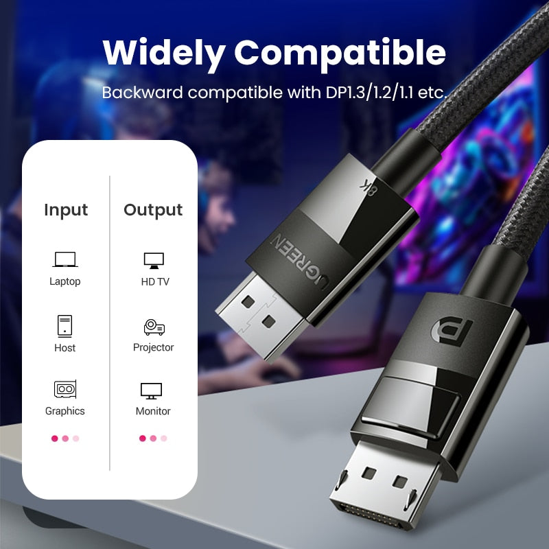 UGREEN Displayport Cable 8K DP1.4 4K144Hz Video Audio Cable para Xiaomi TV Box PC Laptop Monitor Video Game DP Cable Display Port