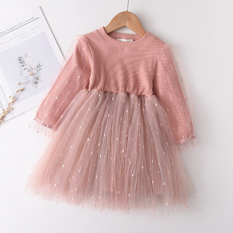 Bear Leader Girls Party Dresses 2022 New Autumn Girls Princess Dress Sashes Denim Mesh Outfits Sweet Kids Spring Clothes Suits