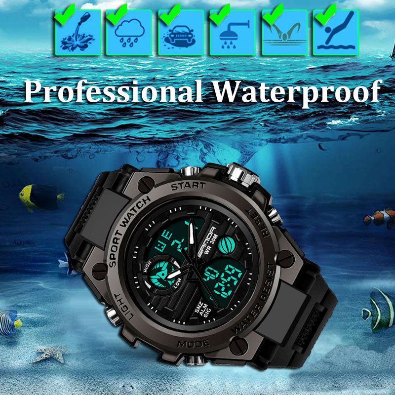 Reloj de pulsera de marca SANDA, relojes para hombre, reloj de pulsera de estilo deportivo militar, reloj de pulsera de doble pantalla para hombre, reloj resistente al agua, horas