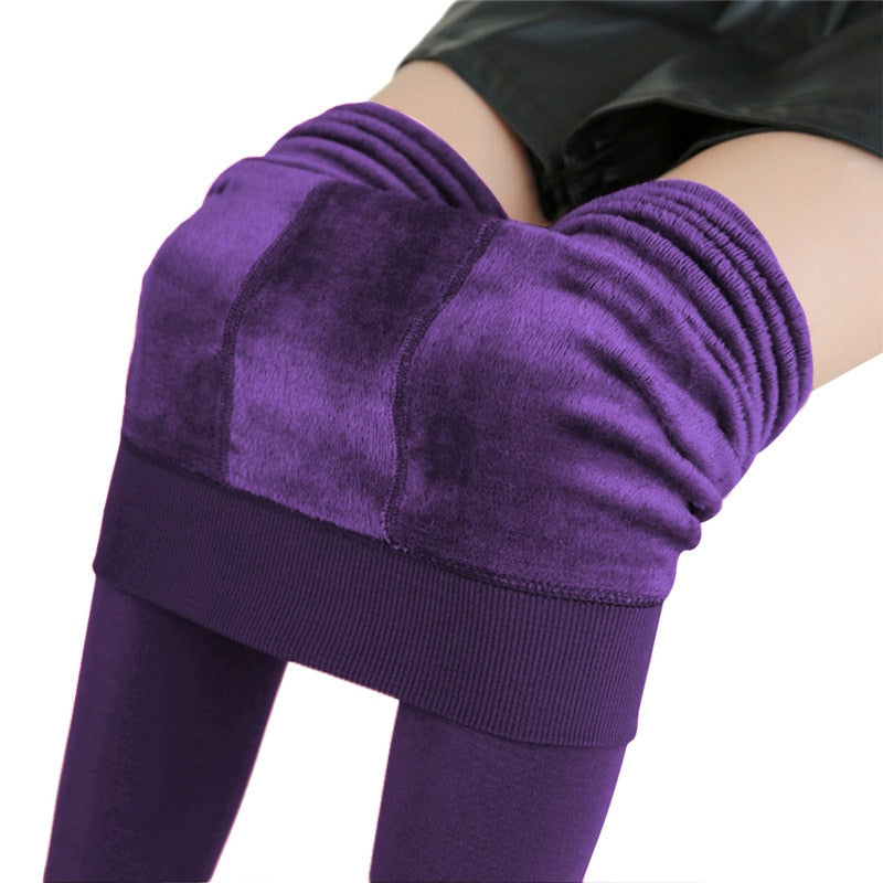 Women Winter Leggings Warm Leggins High Waist Solid Color Velvet Women Leggings Stretchy Black Leggings